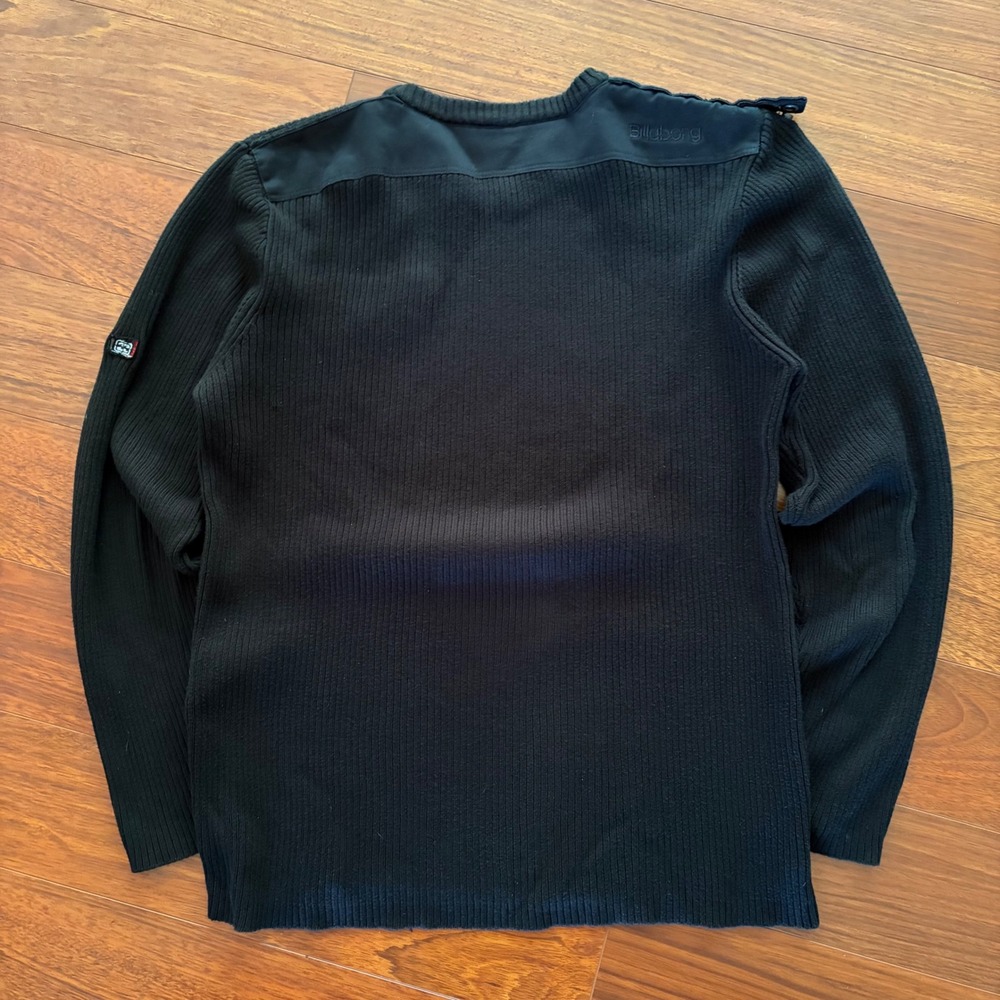 Billabong Mens Ribbed Knit Sweater Black Utility Crew Neck Pocket Medium